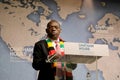 Sibusiso Busi Moyo, ZimbabweÃ¢â¬â¢s foreign minister, gives a talk on his countryÃ¢â¬â¢s foreign policy